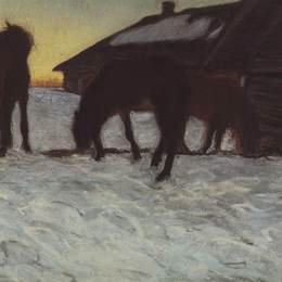 《马驹在浇水处。多摩卡诺沃》瓦伦丁·谢罗夫(Valentin Serov)高清作品欣赏