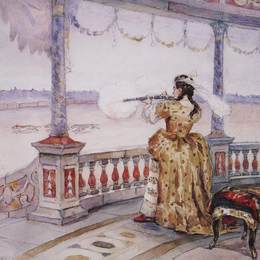 瓦西里·伊万诺维奇·苏里科夫(Vasily Surikov)高清作品:Empress Anna Ioannovna in Peterhof Temple shoots deer