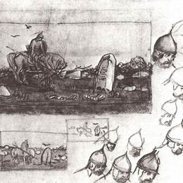 《泰晤士报上“骑士”绘画的草图》维克托·米哈伊洛维奇·瓦斯涅佐夫(Viktor Vasnetsov)高清作品欣赏