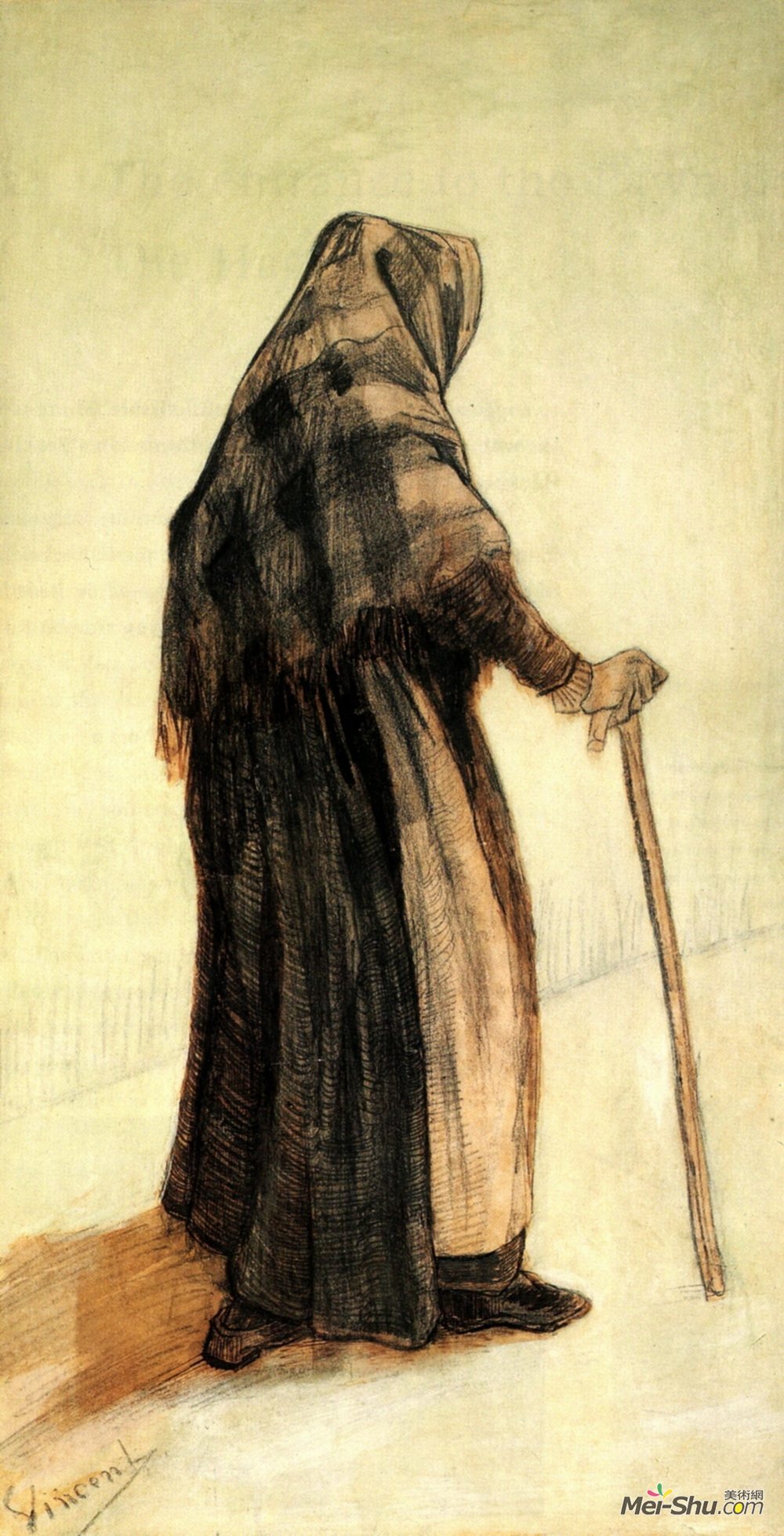 vincent van gogh文森特·梵高油画2741《戴披肩和拐杖的老妇人》