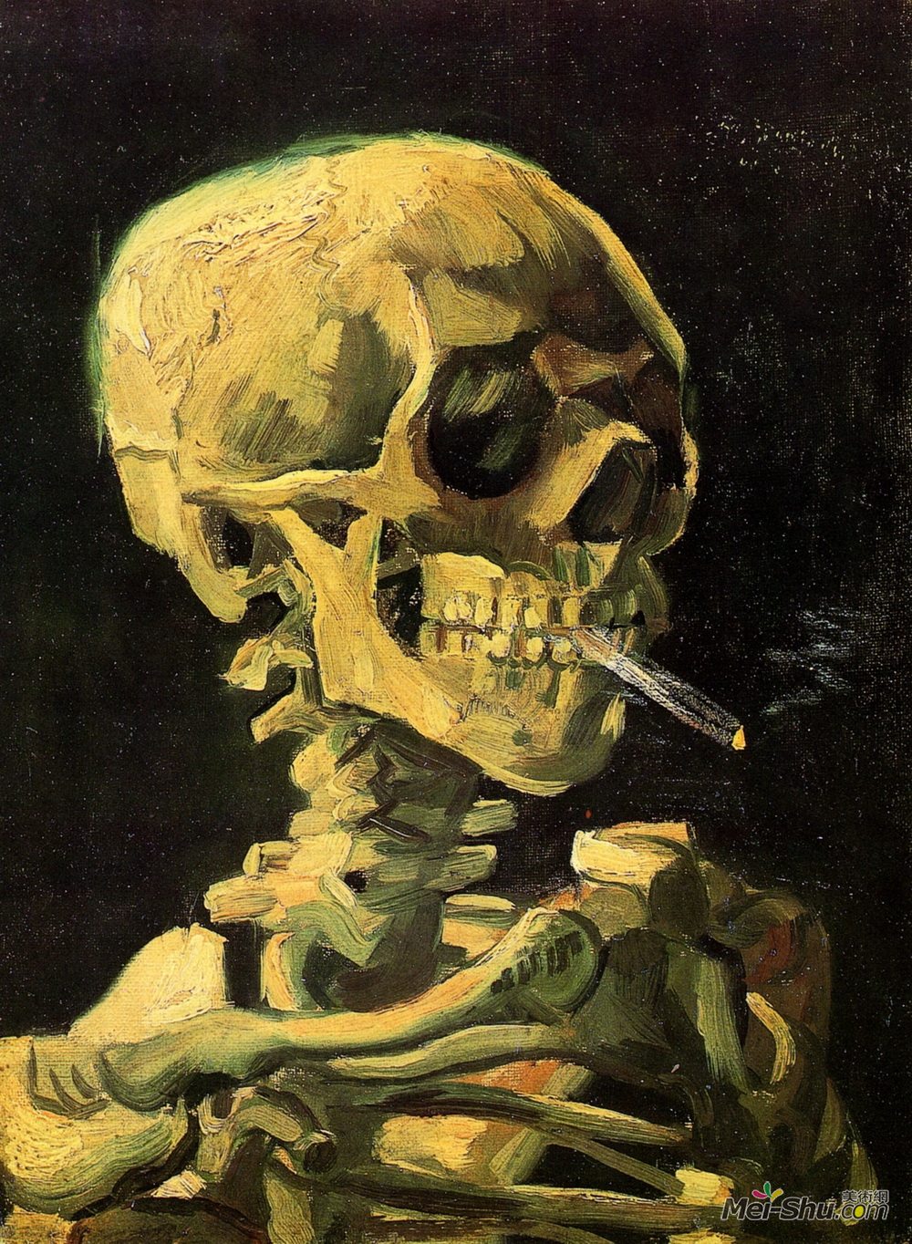 骷髅坐着抽烟的图片图片