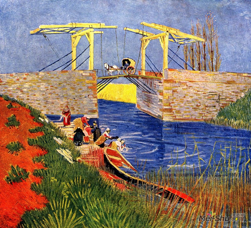 阿尔勒朗浮桥与妇女洗礼文森特梵高vincentvangogh高清作品欣赏
