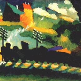 《摩诺景观与铁路和城堡》瓦西里·康定斯基(Wassily Kandinsky)高清作品欣赏