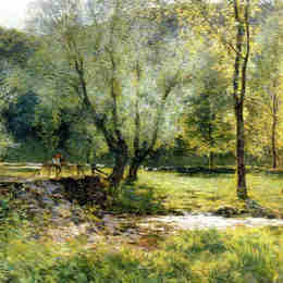 《男孩钓鱼》乌伊拉德·梅特卡夫(Willard Metcalf)高清作品欣赏