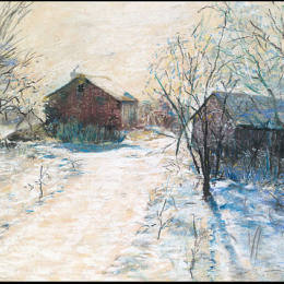 《冬季景观中的农场建筑》乌伊拉德·梅特卡夫(Willard Metcalf)高清作品欣赏
