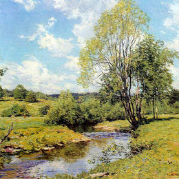 《绿色懒惰》乌伊拉德·梅特卡夫(Willard Metcalf)高清作品欣赏