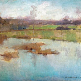 《吉维尼池塘》乌伊拉德·梅特卡夫(Willard Metcalf)高清作品欣赏