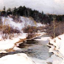 《冰冻的池塘》乌伊拉德·梅特卡夫(Willard Metcalf)高清作品欣赏