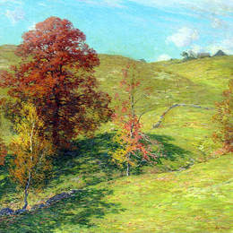 《红橡树（2号）》乌伊拉德·梅特卡夫(Willard Metcalf)高清作品欣赏