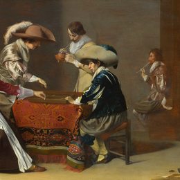 《两个男人玩三重奏，一个女人得分》威廉·康奈利斯·杜斯特(Willem Cornelisz Duyster)高清作品欣赏