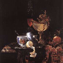 《仍然寿命与鹦鹉螺杯》威廉·考尔夫(Willem Kalf)高清作品欣赏