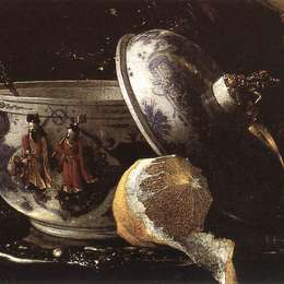 《仍然寿命与鹦鹉螺杯（细节）》威廉·考尔夫(Willem Kalf)高清作品欣赏