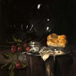《静物。鲱鱼、樱桃和玻璃器皿》威廉凡·万·艾斯特(Willem van Aelst)高清作品欣赏