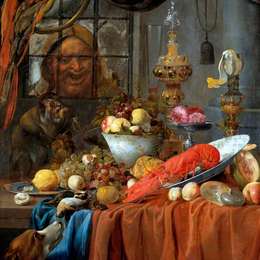 《水果、龙虾和银器的静物》威廉凡·万·艾斯特(Willem van Aelst)高清作品欣赏
