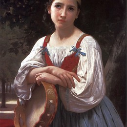 《有巴斯克鼓的吉普赛女孩》威廉·阿道夫·布格罗(William-Adolphe Bouguereau)高清作品欣赏
