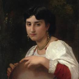 《意大利女人用手鼓》威廉·阿道夫·布格罗(William-Adolphe Bouguereau)高清作品欣赏