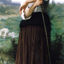 《年轻的牧羊女站》威廉·阿道夫·布格罗(William-Adolphe Bouguereau)高清作品欣赏