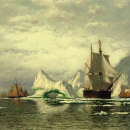 《北极捕鲸者在冰山中向家里驶去》列夫拉格里奥(William Bradford)高清作品欣赏