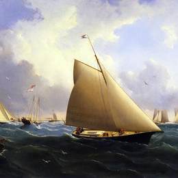 《纽约游艇俱乐部帆船赛新贝德福德1856》列夫拉格里奥(William Bradford)高清作品欣赏