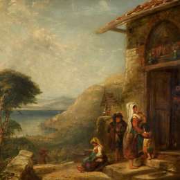威廉·柯林斯(William Collins)高清作品:Poor Travellers at the Door of a Capuchin Convent near Vico,