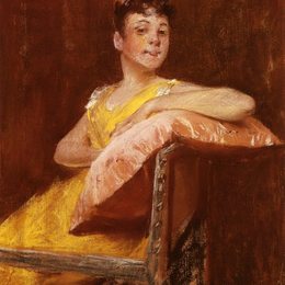 《穿着黄色长袍的女孩》威廉·梅里特·切斯(William Merritt Chase)高清作品欣赏