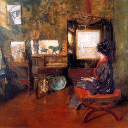 威廉·梅里特·切斯(William Merritt Chase)高清作品:Alice in studio in Shinnecock Long Island Sun