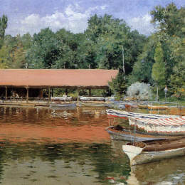威廉·梅里特·切斯(William Merritt Chase)高清作品:Boat House, Prospect Park (aka Boats on the Lake, Prospect P