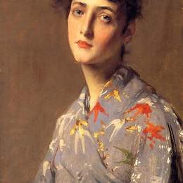 《日本和服中的女孩》威廉·梅里特·切斯(William Merritt Chase)高清作品欣赏