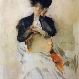 《小手鼓的女孩》威廉·梅里特·切斯(William Merritt Chase)高清作品欣赏