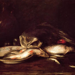 《鱼的静物》威廉·梅里特·切斯(William Merritt Chase)高清作品欣赏