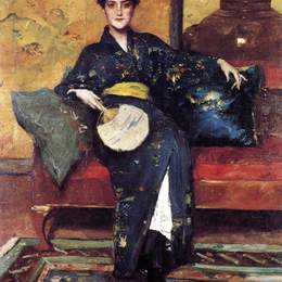 《蓝色和服，又名蓝和服女孩》威廉·梅里特·切斯(William Merritt Chase)高清作品欣赏