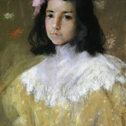 《粉红蝴蝶结》威廉·梅里特·切斯(William Merritt Chase)高清作品欣赏