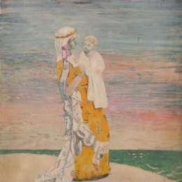 《海滩上的母亲和孩子》威廉·奥宾(William Orpen)高清作品欣赏