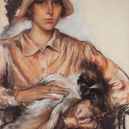 齐内达·塞莱布里阿库娃(Zinaida Serebriakova)高清作品:Portrait of a Lady I. Whelan with a Lapdog