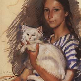 齐内达·塞莱布里阿库娃(Zinaida Serebriakova)高清作品:Portrait of Natasha Lancere with a cat