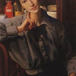 《画笔自画像》齐内达·塞莱布里阿库娃(Zinaida Serebriakova)高清作品欣赏