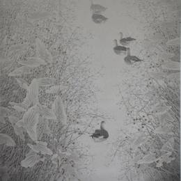 一池秋水闹禽声