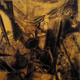内典录之一，1997-1998，绢上丙烯，墨，木炭，183×195cm