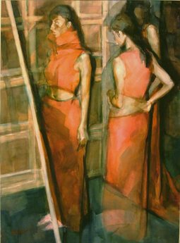 水彩《幕后》76×110cm