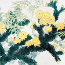 《清晨竹翠微风，花浓海阔天空》