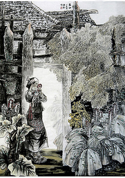 中国画《晨妆》